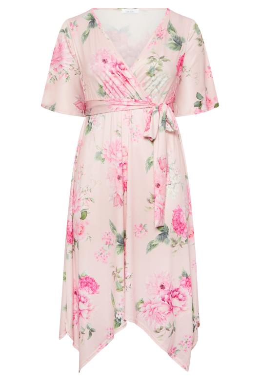 YOURS LONDON Curve Plus Size Light Pink Floral Hanky Hem Dress | Yours Clothing  6