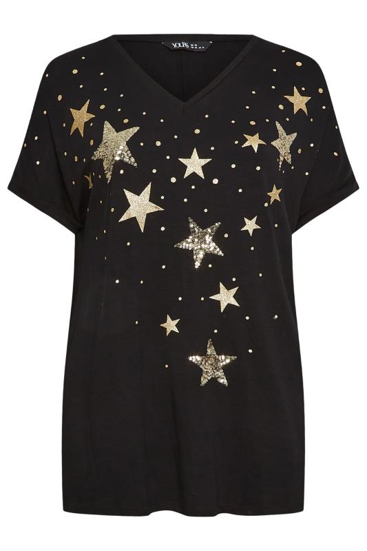 YOURS Curve Plus Size Black Star Print T-Shirt | Yours Clothing   5