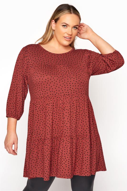 Plus Size  LIMITED COLLECTION Rust Polka Dot Print Smock Top