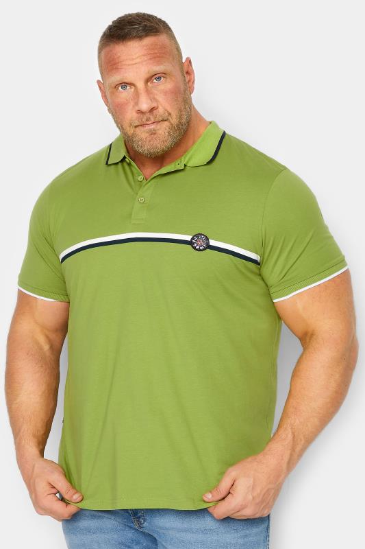 LAMBRETTA Plus Size Big & Tall Green Stripe Polo Shirt | BadRhino  1