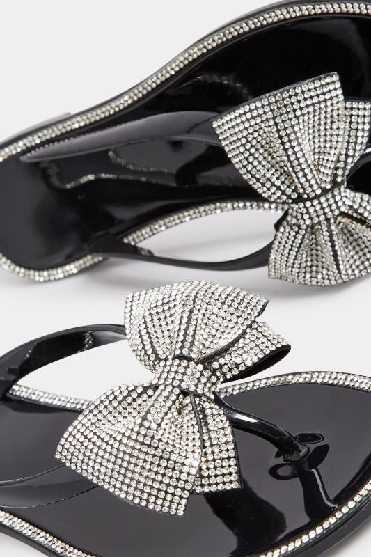 PixieGirl Black Diamante Bow Jelly Sandals In Standard Fit  | PixieGirl 5