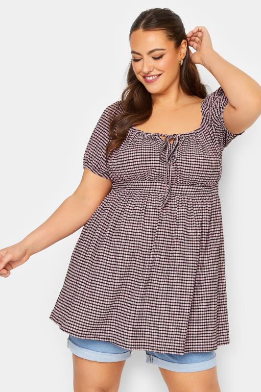 Plus Size  LIMITED COLLECTION Curve Pink Gingham Gypsy Top