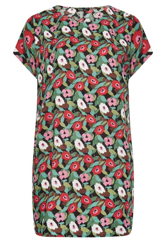 YOURS Plus Size Black Floral Print Dipped Hem Shift Dress | Yours Clothing 6