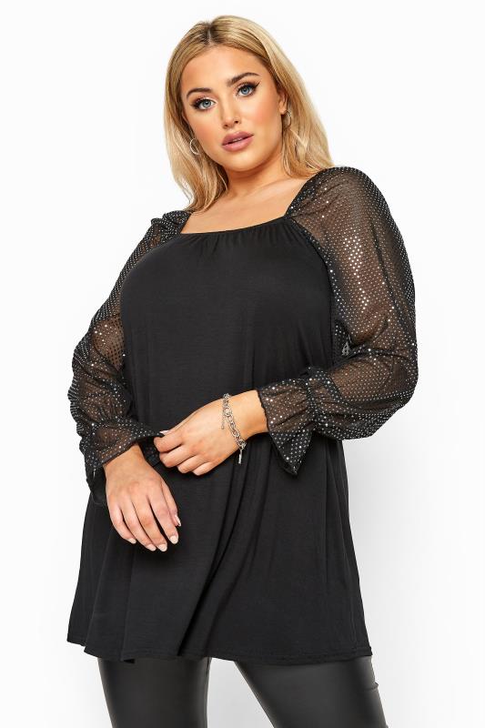 Plus Size  LIMITED COLLECTION Black Sequin Sleeve Smock Top