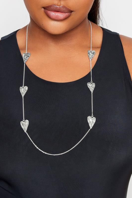 Silver Long Heart Detail Necklace | Yours Clothing  1