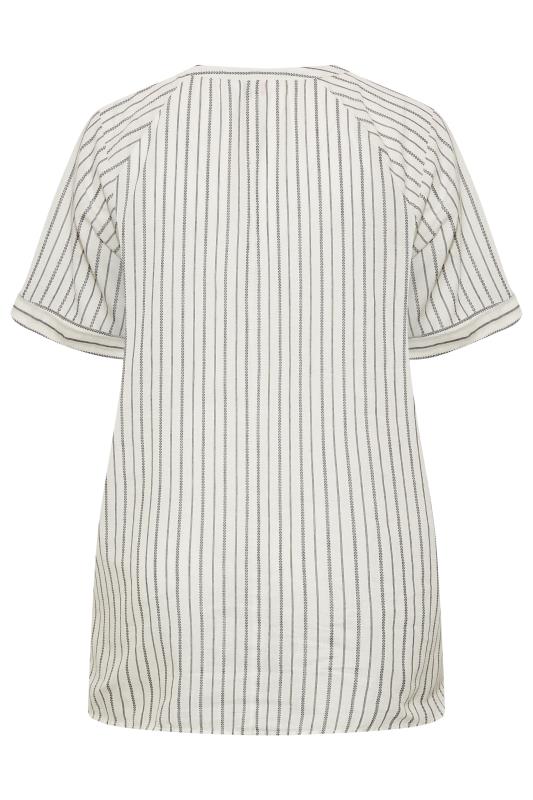 Plus Size White Stripe Cotton Placket Top | Yours Clothing 7