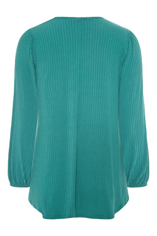LIMITED COLLECTION Teal Balloon Sleeve Ribbed Top_BK.jpg