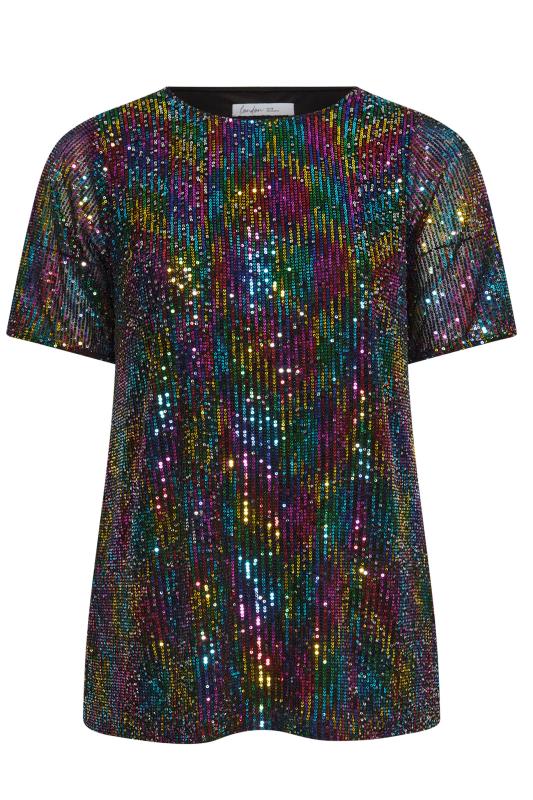 YOURS LONDON Plus Size Black Rainbow Sequin Swing Top | Yours Clothing  6