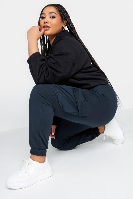 YOURS Plus Size Navy Blue Cuffed Cargo Joggers | Yours Clothing