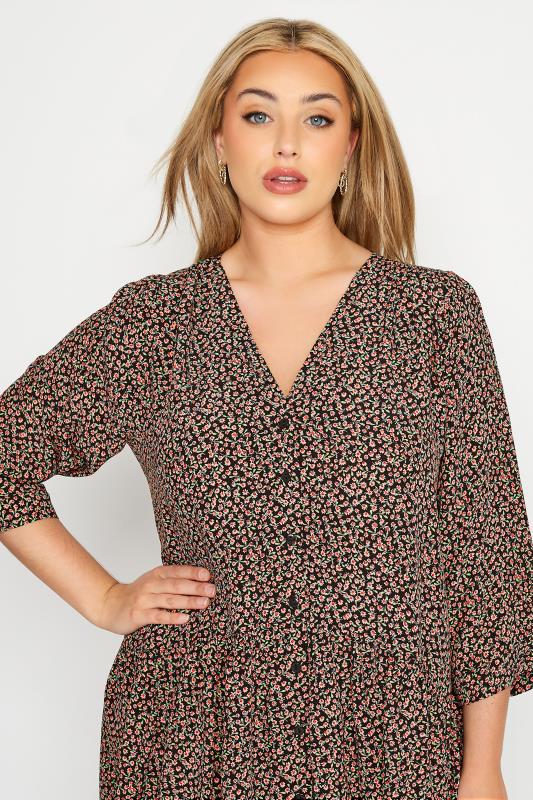 Plus Size Black Ditsy Print Button Through Blouse | Yours Clothing 4