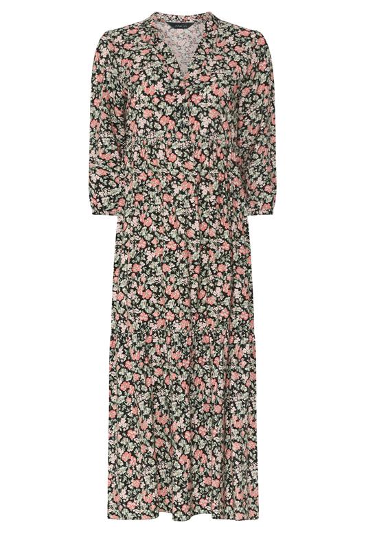 M&Co Black & Pink Floral Tiered Midi Dress | M&Co 5