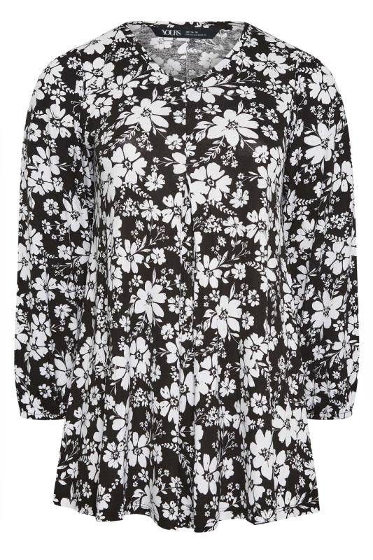 YOURS Plus Size Black Monochrome Floral Long Sleeve Swing Top | Yours Clothing 6