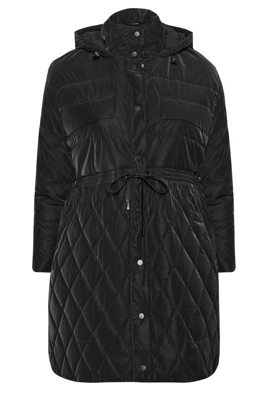 YOURS Plus Size Black Shirred Waist Padded Coat | Yours Clothing 6