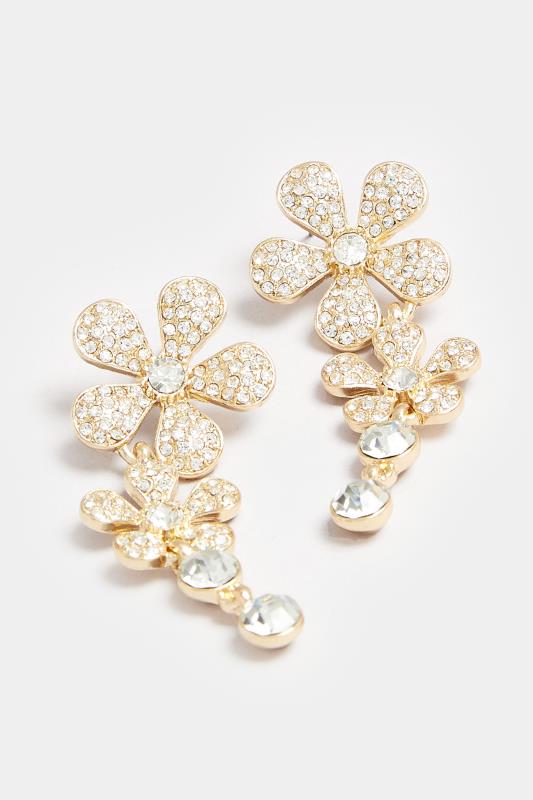 Gold Tone Diamante Flower Statement Earrings | Yours Clothing 3