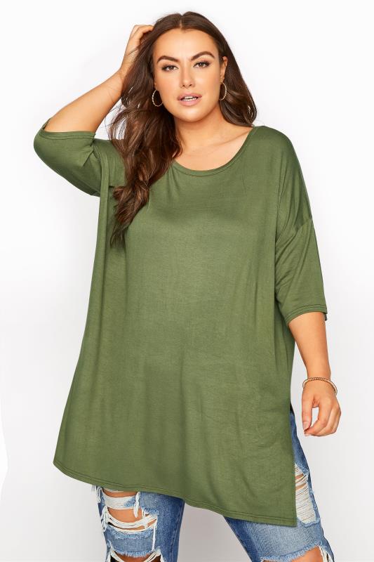 Plus Size Khaki Green Oversized Jersey T-Shirt | Yours Clothing