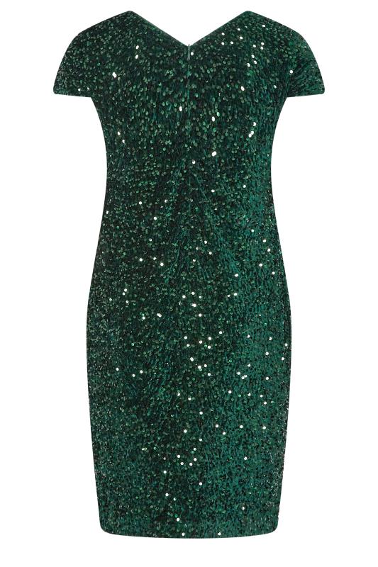 YOURS LONDON Curve Forest Green Sequin Embellished Velvet Shift Dress | Yours Clothing 7