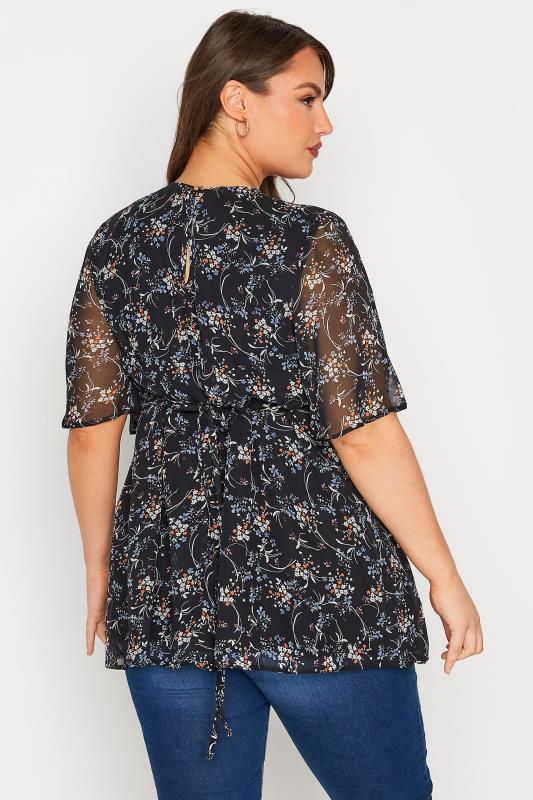 Plus Size Blue Ditsy Print Back Tie V-Neck Top | Yours Clothing 3