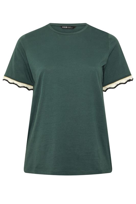 YOURS Plus Size Green Metallic Crochet Trim T-Shirt | Yours Clothing  5