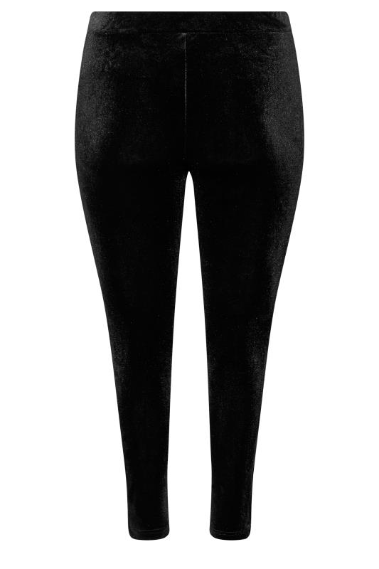 Plus Size Black Velvet Contrast Stripe Leggings | Yours Clothing 6