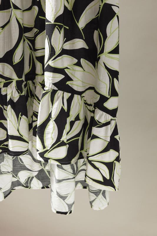 EVANS Plus Size Black Leaf Print Dipped Hem Midi Dress | Evans 8