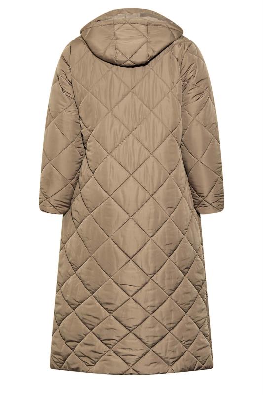 Plus Size Mocha Brown Lightweight Quilted Maxi Coat | Yours Clothing 7