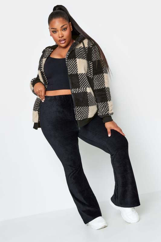 YOURS Plus Size Black Check Zip Through Fleece Hoodie | Yours Clothing 4
