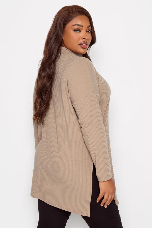 YOURS Plus Size Beige Brown Ribbed Turtle Neck Top | Yours Clothing 3