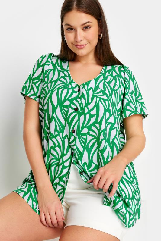 YOURS Plus Size Green Abstract Print Button Front Blouse | Yours Clothing 4