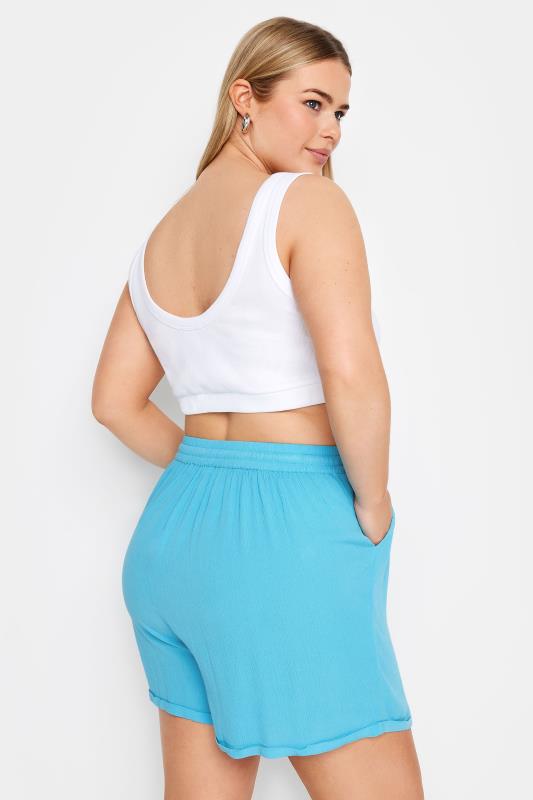 LIMITED COLLECTION Plus Size Blue Crinkle Shorts | Yours Clothing 5