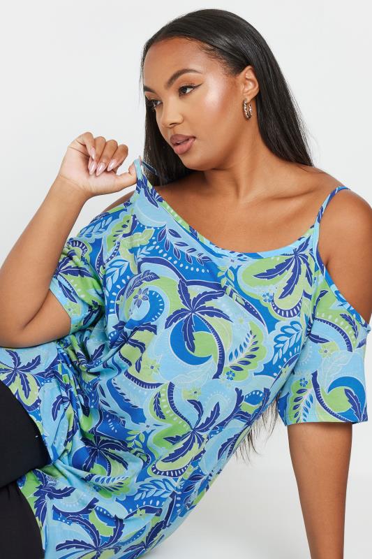 YOURS Plus Size 2 PACK Blue & Black Swirl Print Cold Shoulder Tops | Yours Clothing  6