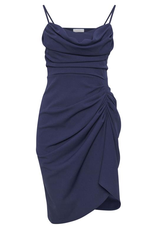 YOURS LONDON Plus Size Navy Blue Cowl Neck Gathered Dress | Yours Clothing  5
