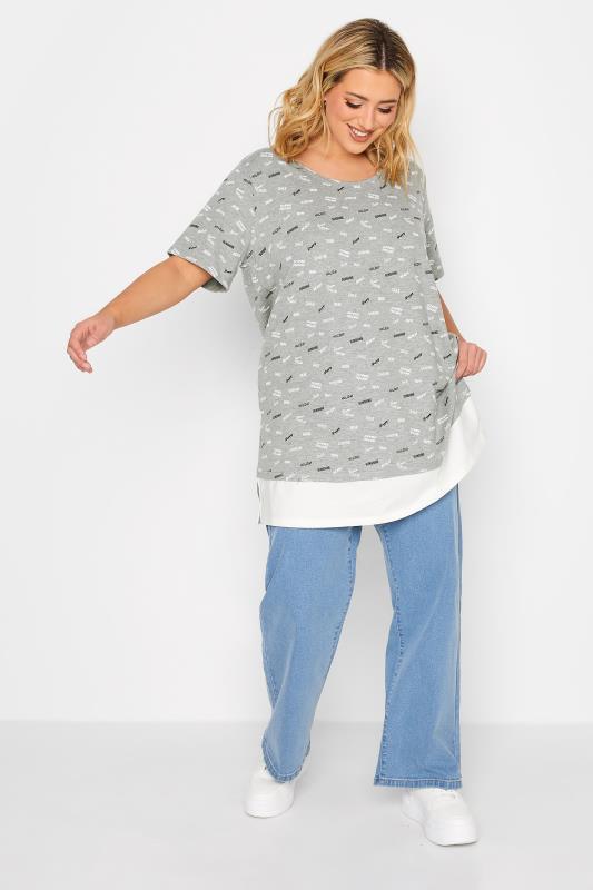 YOURS Plus Size Grey Summer Slogan Print Top | Yours Clothing 2
