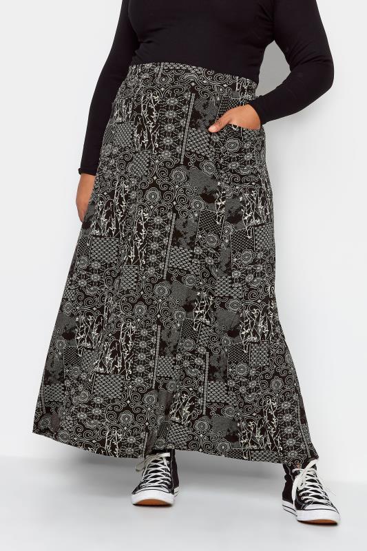 Plus Size Black Paisley Print Maxi Skirt | Yours Clothing  1