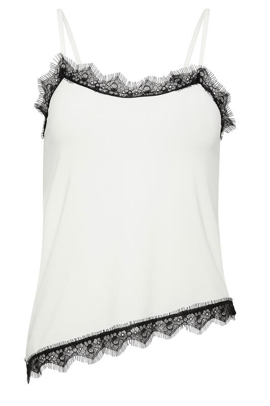 PixieGirl Petite Women's White & Black Lace Trim Asymmetric Vest Top | PixieGirl 5