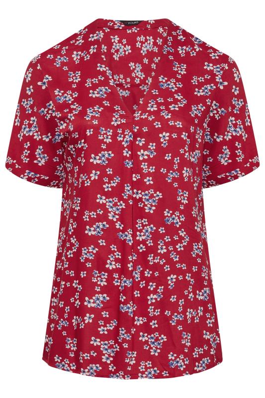 Plus Size Red Floral Print Pleat Front V-Neck Top | Yours Clothing 5