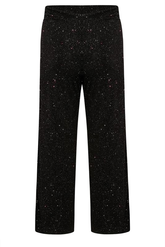 YOURS LONDON Plus Size Black Glitter Party Wide Leg Trousers | Yours Clothing 6