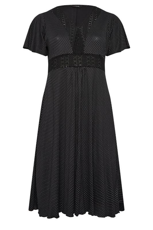YOURS Plus Size Black Polka Dot Print Lace Detail Dress | Yours Clothing 6