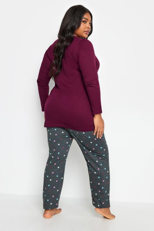 YOURS Plus Size Wine Red 'Look At The Stars' Star Print Pyjama Set | Yours Clothing 3