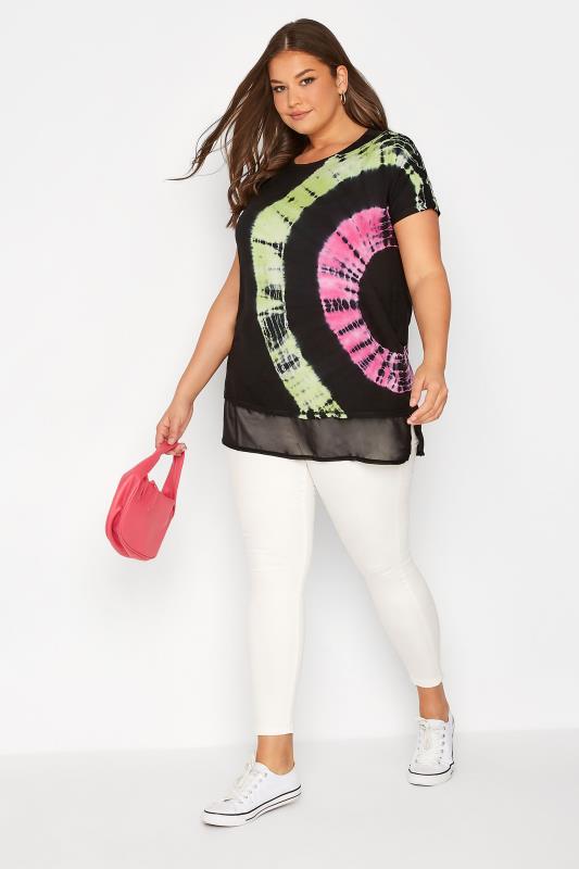 Plus Size Black Tie Dye Grown On Sleeve Top | Yours Clothing 2