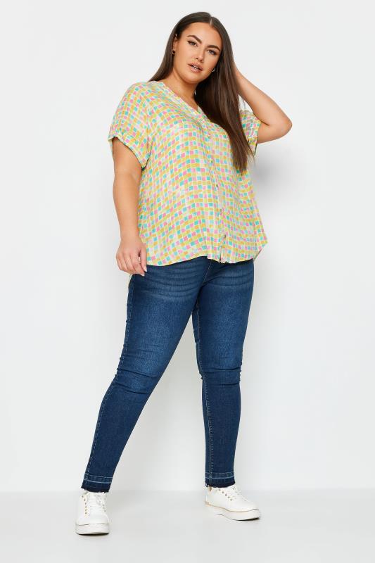 YOURS Plus Size Green Square Print Button Through Shirt | Yours Clothing 2