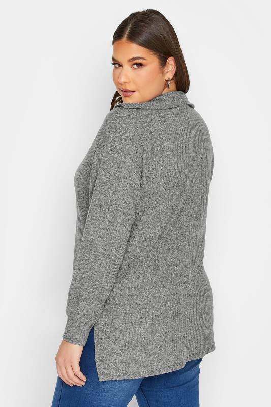 YOURS Plus Size Curve Charcoal Grey Ribbed Half Zip Jumper | Yours Clothing 3
