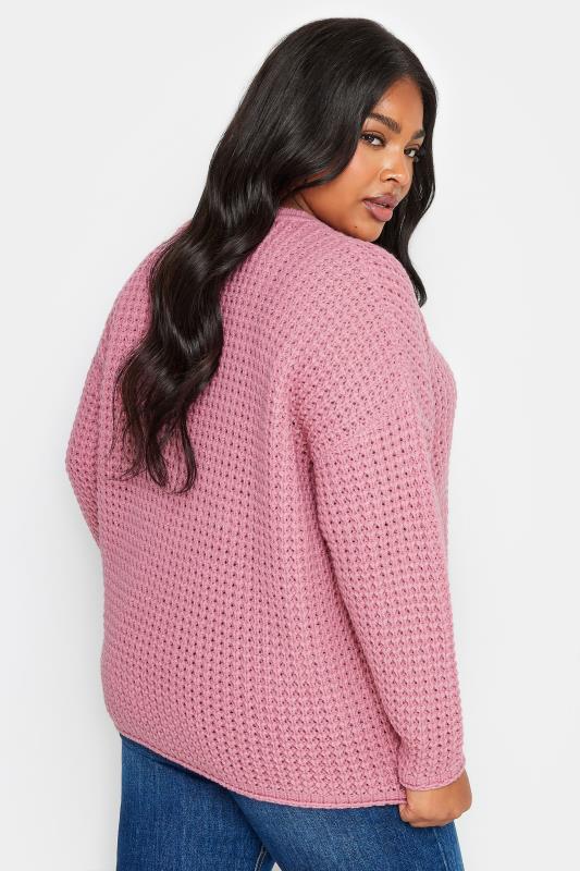 YOURS Plus Size Pink Waffle Knit Jumper | Yours Clothing 4