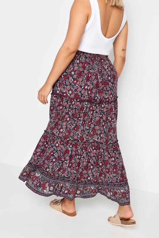 YOURS Plus Size Red Floral Print Tiered Maxi Skirt | Yours Clothing 4