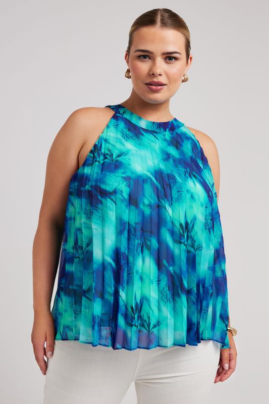 Plus Size  YOURS LONDON Curve Blue Abstract Print Pleated Top