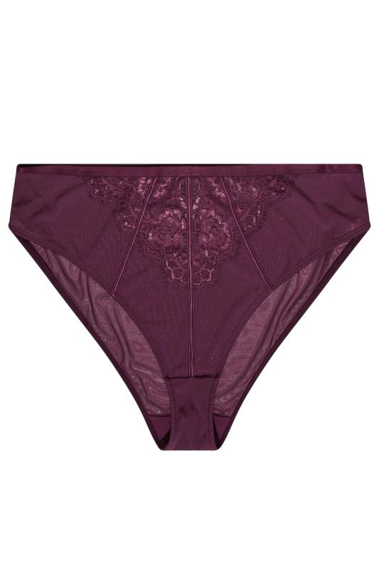 Berry Red Lace Satin Trim Briefs | Yours Clothing 3