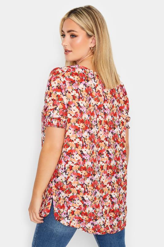 YOURS Curve Plus Size Orange Floral Short Sleeve Blouse | Yours Clothing 3