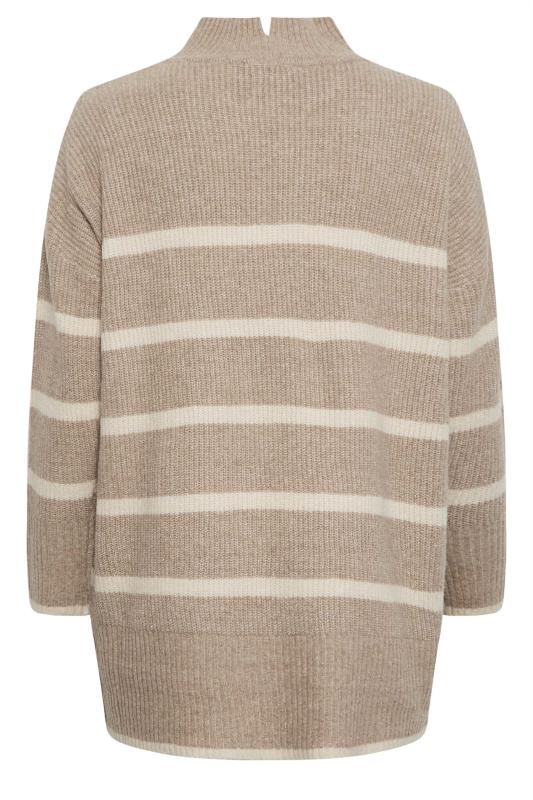 YOURS Curve Plus Size Beige Brown Stripe High Neck Knitted Jumper 7