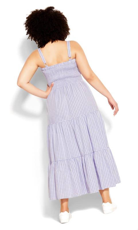Evans Lilac Purple Gingham Shirred Maxi Dress 3