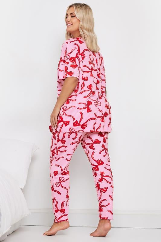 YOURS Plus Size Pink Bow Print Tapered Pyjama Set | Yours Clothing 3