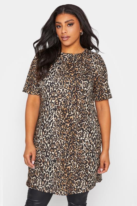  Grande Taille Beige Leopard Print Tunic Dress